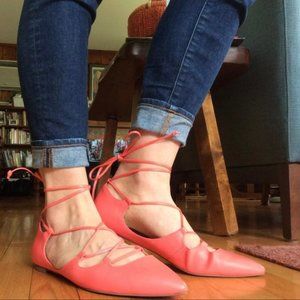 NWOB Banana Republic Allie Lace Up Casual Ballet Flats Fire Coral
